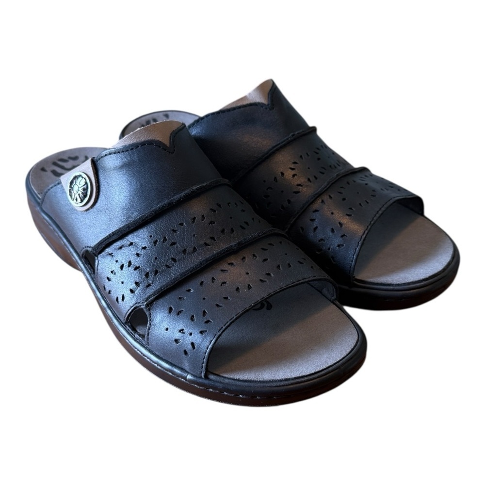 Propet Black Open-Toe Perforated Slide Sandals
